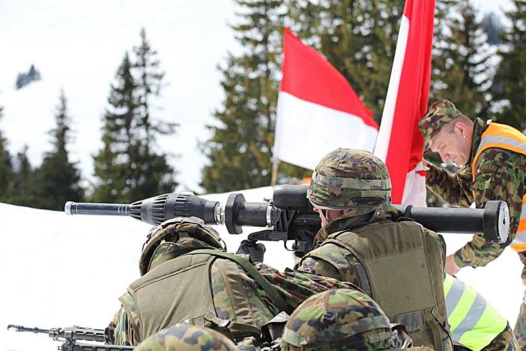 Swiss soldiers training in mountain terrain